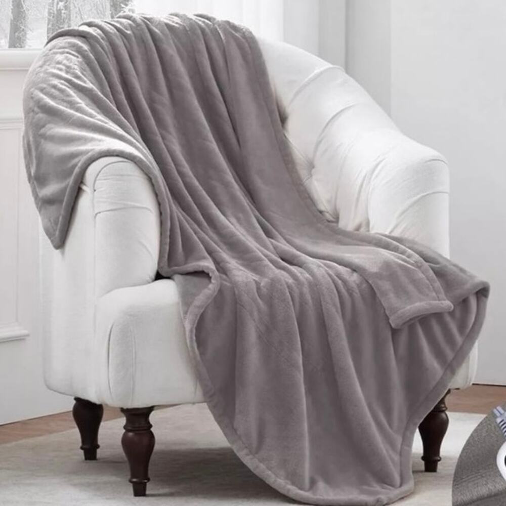 Sealy Silky Flannel Warming Throw. Standard Size (50x60) Electric Blanket Gray
